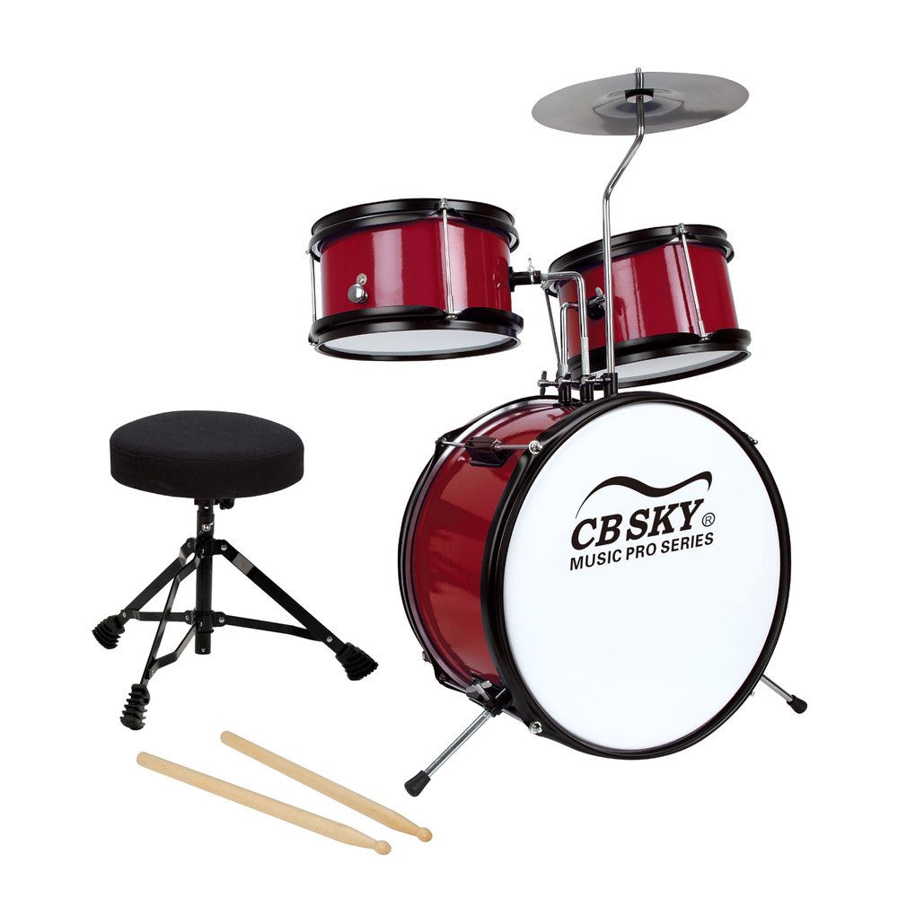 CB SKY 5-piece Kids/Junior Drum Set 13" bass drum/Beginner (Standard) /Kids musical toys, musical instrument (Red)