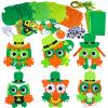 24 Sets St. Patrick's Day Decorations Owl Shamrock Ornaments DIY St. Pat's Craft Kits Assorted Owl Four-Leaf Clover Irish Lucky Shamrock Foam Stickers for Kids Classroom Home Activity Gift Art Project view 1