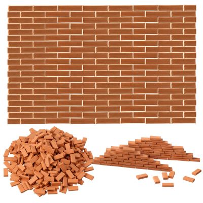 Civaner 350 Pcs Mini Bricks for Landscaping Building Construction Wall Bricks Small Miniature Tiny Clay Model for Crafts Fake Blocks for DIY Dollhouse Christmas Village Garden, 1/35 Scale(Red)