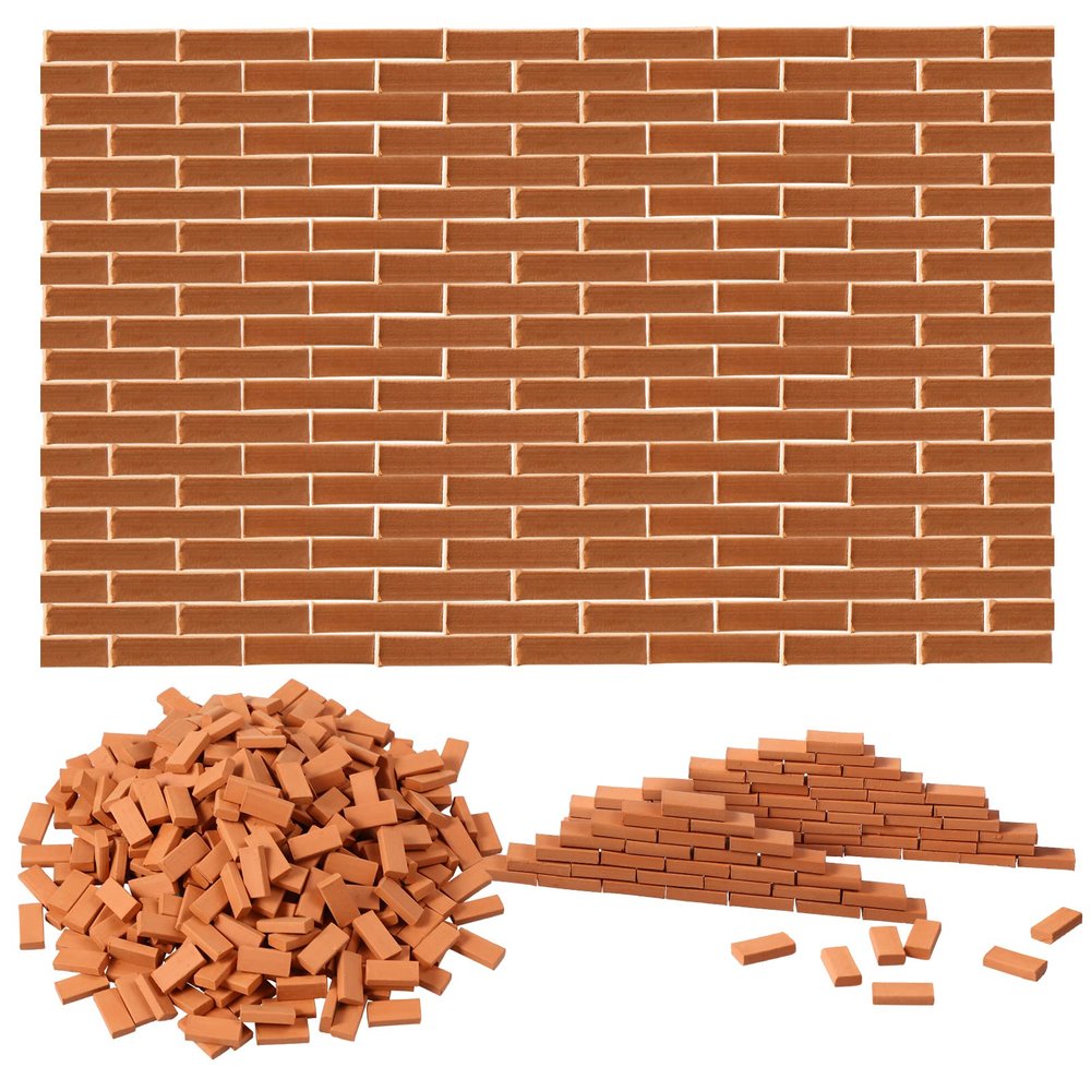 Civaner 350 Pcs Mini Bricks for Landscaping Building Construction Wall Bricks Small Miniature Tiny Clay Model for Crafts Fake Blocks for DIY Dollhouse Christmas Village Garden, 1/35 Scale(Red)
