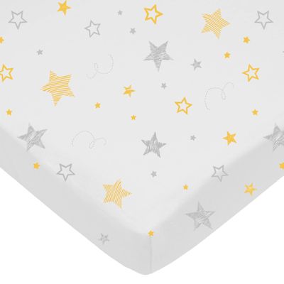 American Baby Company 100% Natural Cotton Fitted Pack and Play Sheet 39" x 27" - Soft & Breathable Pack N Play Sheet for Playpen, Playard & Mini Crib Mattress, Golden Yellow Star, for Boys & Girls