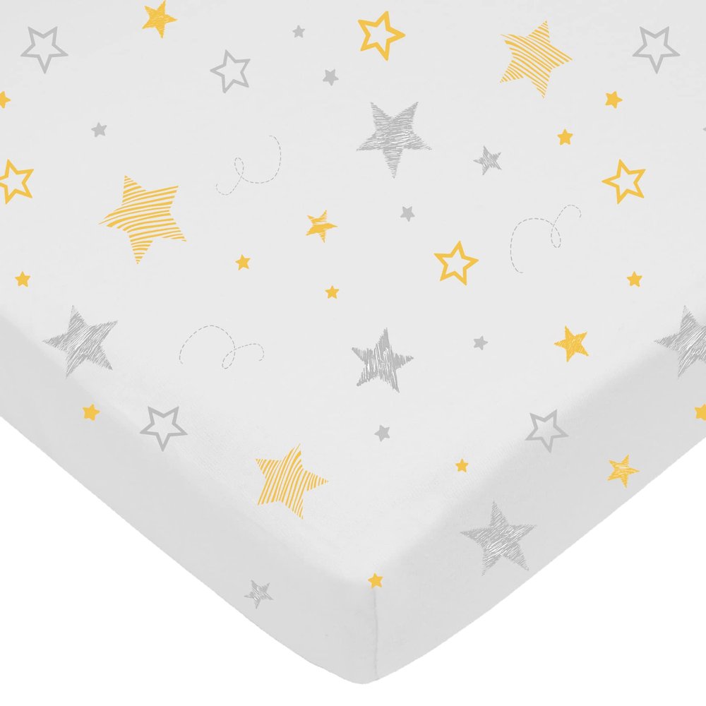 American Baby Company 100% Natural Cotton Fitted Pack and Play Sheet 39" x 27" - Soft & Breathable Pack N Play Sheet for Playpen, Playard & Mini Crib Mattress, Golden Yellow Star, for Boys & Girls