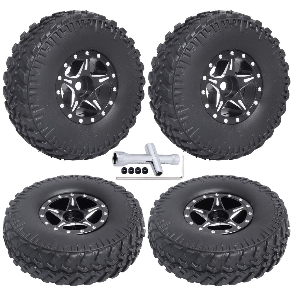 FriHobby Aluminum 1.0 Beadlock Wheels and Tires for Axial SCX24 Deadbolt C10 Jeep Wrangler Bronco Gladiator 1/24 RC Crawler Car Upgrades (4-Pack)