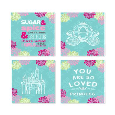 Girls UNFRAMED Nursery Rhymes Wall Decor Prints - Unique Princess Castle & Carriage Floral Baby Shower Art Gift - for Bedrooms & Playrooms - Choose from Designer Colors & Sizes
