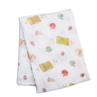 Lulujo Baby Cotton Muslin Swaddle Blanket, 47 x 47, Football