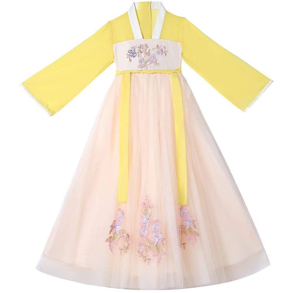 AINIFU Girl Fairy Hanfu Dresses Served Ru Princess Dresses Embroidery Ladylike Chinese Style Performance Costumes Yellow