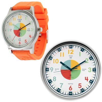 OWLCONIC Telling Time Teaching Clock - Bundled with Kids Watch. Learn to Tell Time Resources. Orange