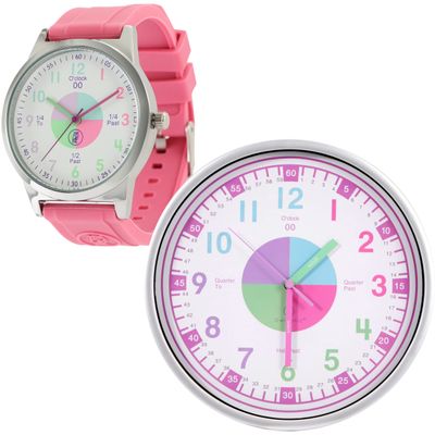 OWLCONIC Telling Time Teaching Clock - Bundled with Kids Watch. Learn to Tell Time Resources. Pink