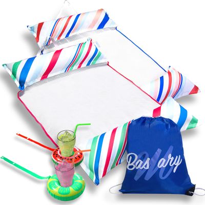 BASMARY Pool Hammock Floats - Adult Pool Float - 2Pack Swimming Hammock - Inflatable Cup Holders & Travel Bag Included