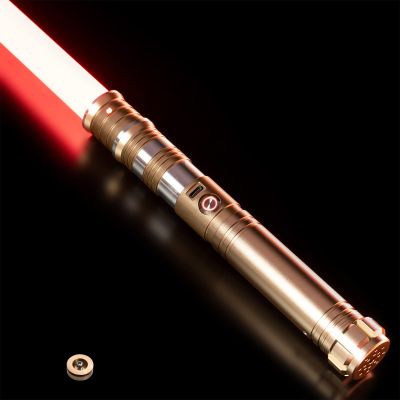CUSTOM SABER RGB Light Saber 12 Colors Changing,4 Set Sound Fonts Metal Hilt Light Saber, Rechargeable, Support Dueling, Volume Adjustable Light Sabers for Adults with Convertec Wheel Toy Tool -Gold