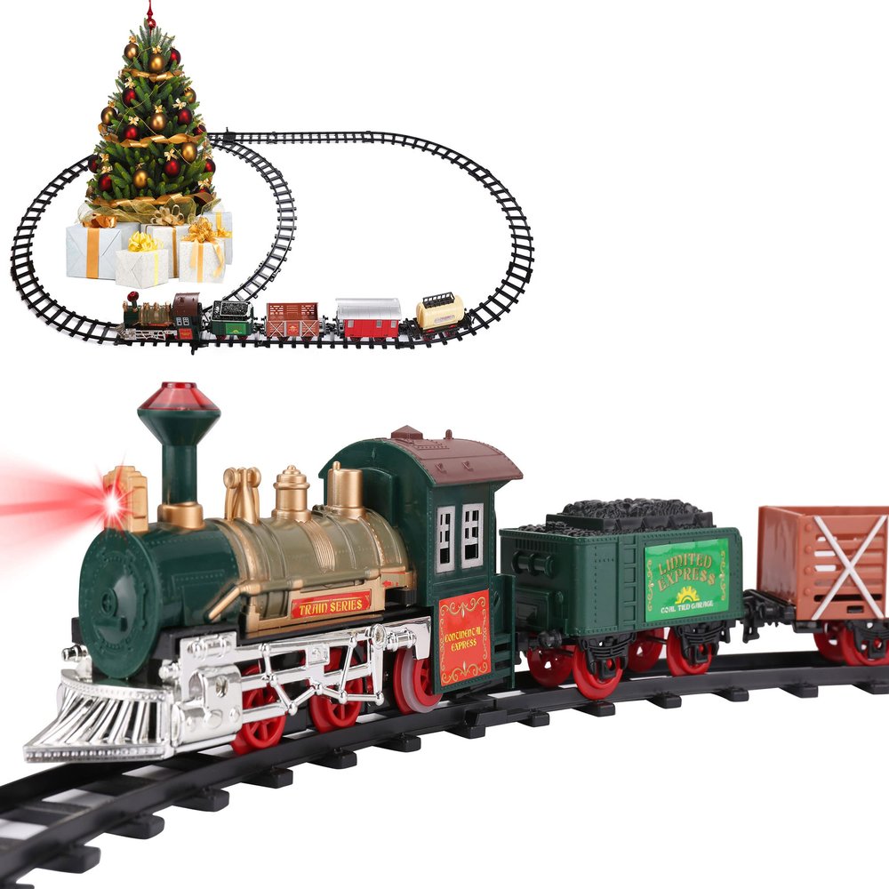 Electric Train Set for Boys Girls Includes Passenger Coach with Lights, Sounds and Headlight