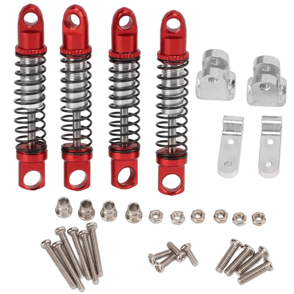 Drfeify RC Alu Shock Absorber Set, Hole to Hole 35mm, Front + Rear, Bracket + Screw Kit, Upgrades Parts for D12 1/10 RC Car, 4 Pcs/Set(Red)