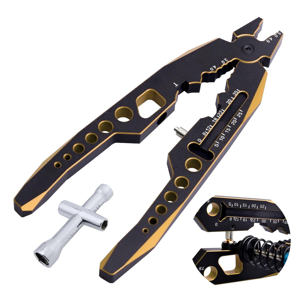 FriHobby Metal Shock Absorber Pliers Ball Head Pliers Clip Multi-Function RC Tools for Traxxas Arrma Axial Redcat Losi Tamiya HSP HPI Exceed Cars (Black Gold)