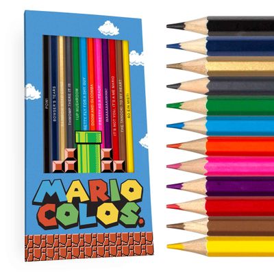 Pun Labs Mario-Inspired Colored Pencil Set 12 Drawing & Coloring Pencils with Clever Game References Super Mario-Inspired Gift for Kids & Adults Art and Office Supplies Soft Core, Travel Size