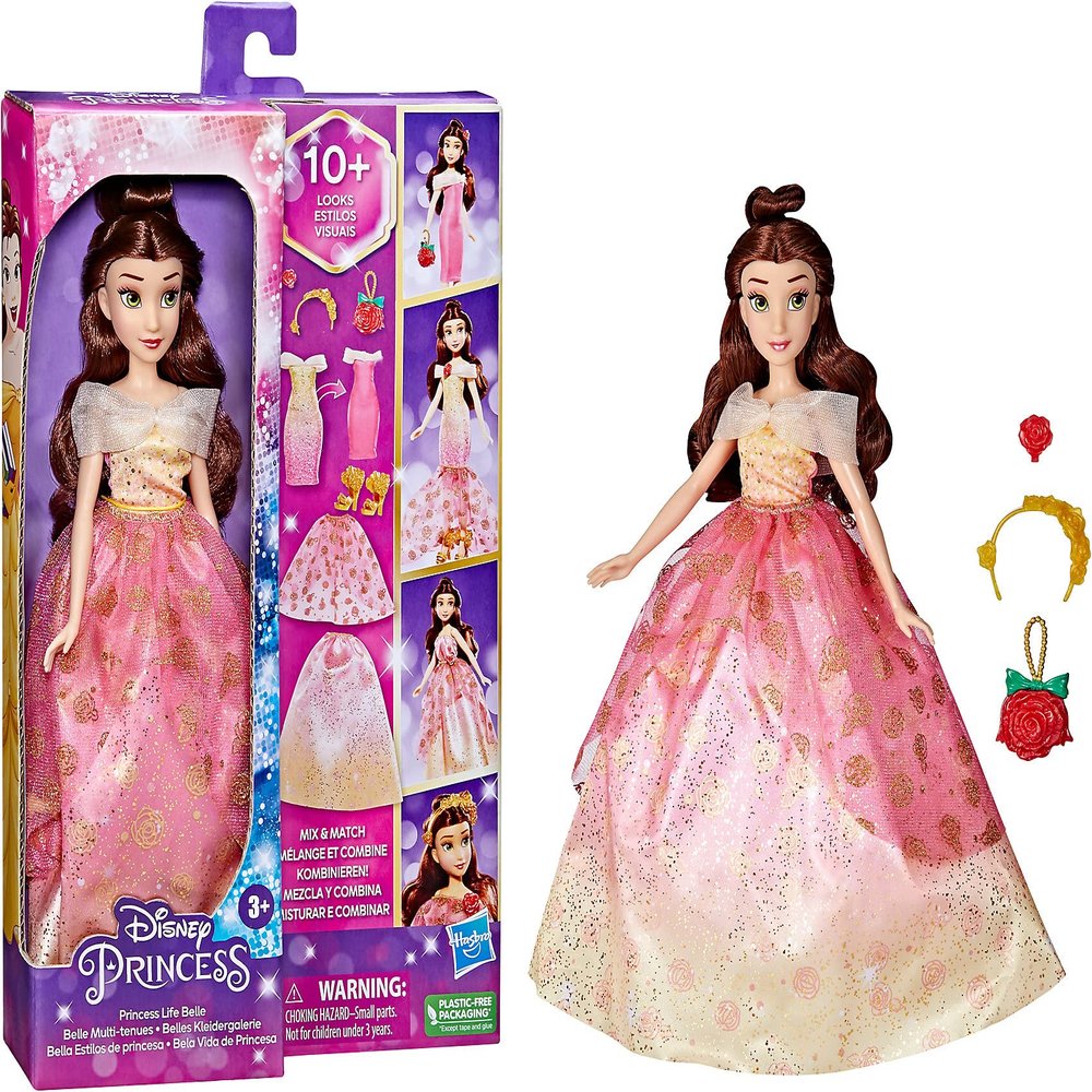 Disney Princess Life Belle Fashion Doll, 10 Outfit Combinations, Fashion Doll Clothes and Accessories, Toy for Kids 3 Years Old and Up