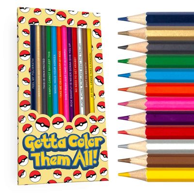 Pun Labs Gotta Color Them All Pokmon Merch Pencils - Set of 12 Pokmon-Inspired Parody Pencils with Clever Foil-Stamped References | Ideal Gift for Fans, Collectors & Coloring Book Enthusiasts
