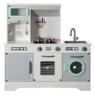 Gardenised Wooden Play Kitchen Toy, Light on Microwave, Cabinet, Washer, Sound Electronic Stove, Microwave and Sink Ages 3+