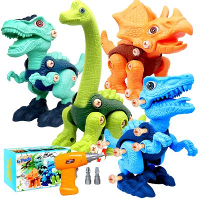 Dinosaur Toys for Kids, 4 Pack Take Apart Dinosaur Toys with Electric Drill for 3 4 5 6 7 8Year Old Boys and Girls, STEM Construction Building Play Toy for Christmas Birthday Gifts