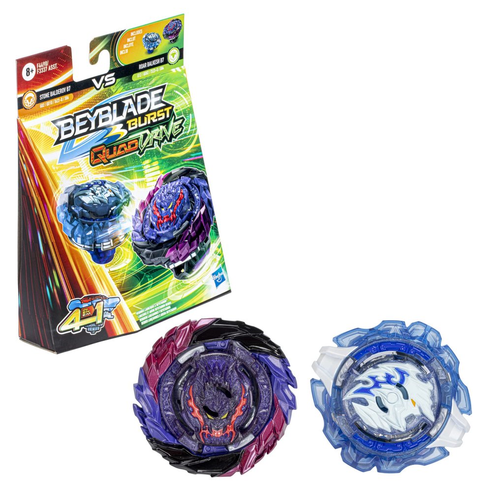 Bey Blade Hasbro Burst QuadDrive Roar Balkesh B7 and Stone Balderov B7 Spinning Top Dual Pack - 2 Battling Game Top Toy for Kids Ages 8 and Up