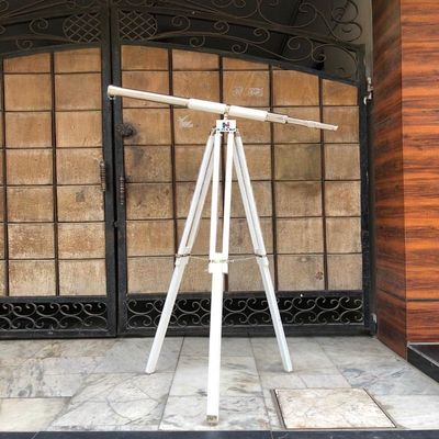 Nautical-Mart Harbor Master Floor Standing Telescope Brushed Nickel/White Leather with Tripod Stand 60inch