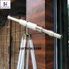 Nautical-Mart Harbor Master Floor Standing Telescope Brushed Nickel/White Leather with Tripod Stand 60inch view 4