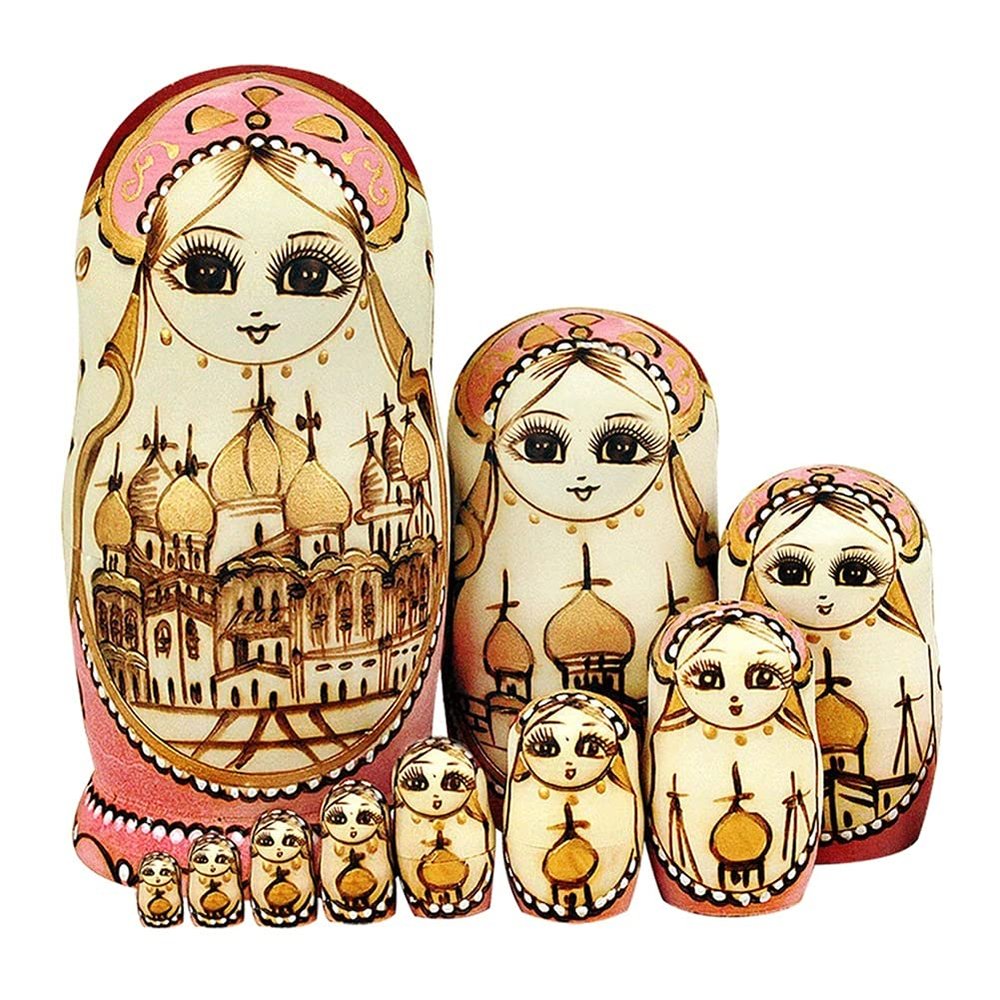 BDPP Nesting Dolls 7- Piece Russian Nesting Dolls Educational Toy Matryoshka Home Decoration Nesting Doll Halloween Birthday Wish Gift Matryoshka (Color : Gold)