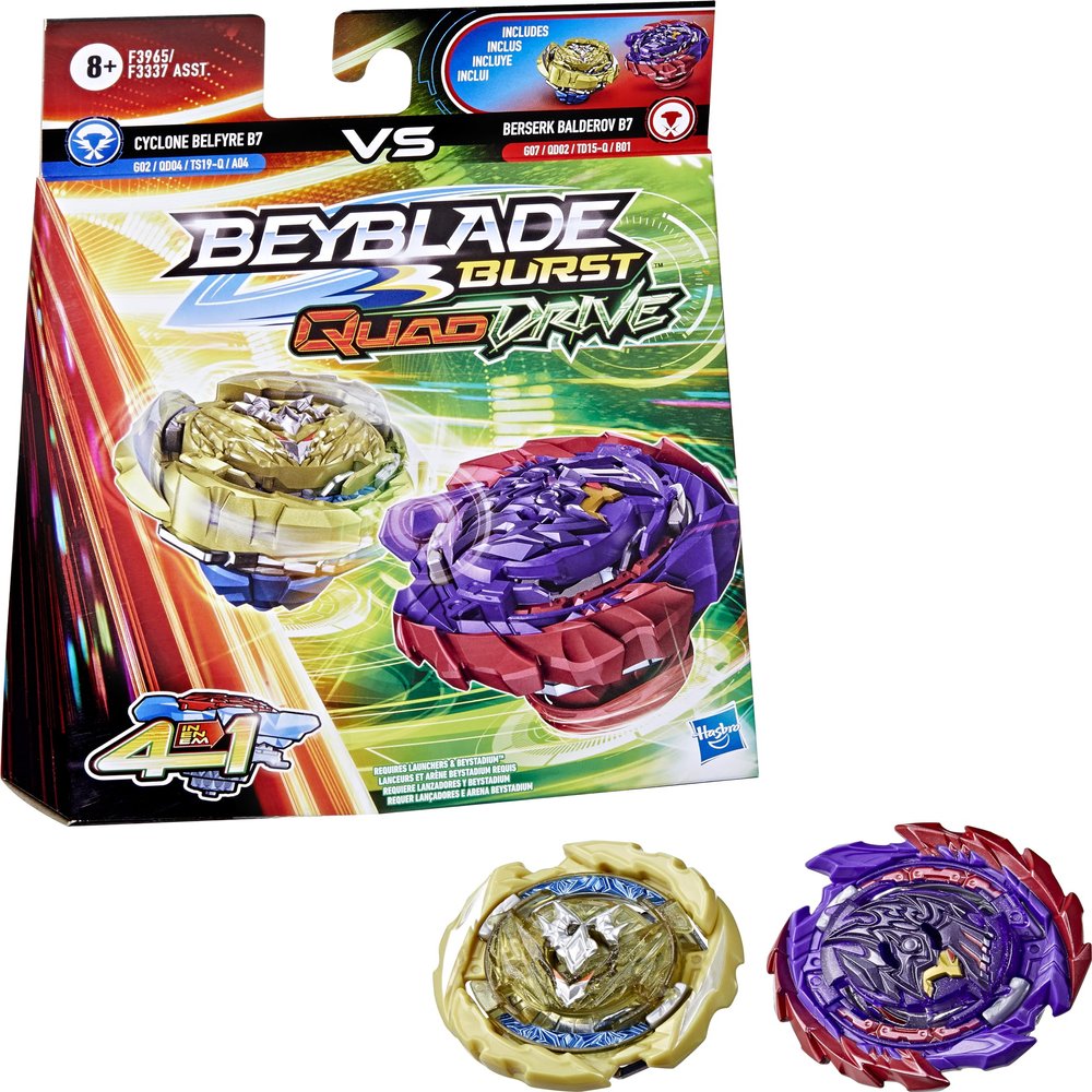 Beyblade Hasbro Burst QuadDrive Berserk Balderov B7 and Cyclone Belfyre B7 Spinning Top Dual Pack - 2 Battling Game Top Toy for Kids Ages 8 and Up