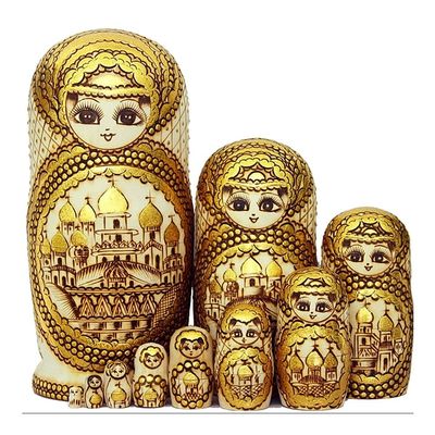 BDPP Nesting Dolls Russian Nesting Dolls 10pcs Set Wood Doll Traditional Matryoshka Nesting Doll Souvenir Educational Toy Creative Birthday Gift Matryoshka (Color : Gold)