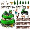 26 PCS Mini Farm Animal Tractor Cake Topper Set with Tree Farmer Fences Cow Pig Sheep Figures Tractor farmer Cake Topper for Boy Girl Birthday Party Decorations view 1