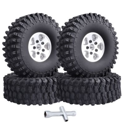 FriHobby 1.9 Inch Beadlock Wheels and Tires Wheel Hubs for Traxxas TRX4 SCX10 Gen 8 1/10 Scale RC Crawler Car Truck, Set of 4 (Sliver Rims)