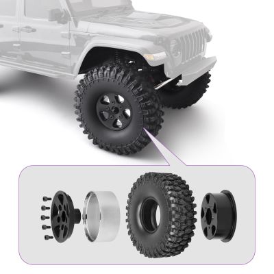 FriHobby 4-Pack 1.9 Inch Beadlock Wheels and Tires Wheel Hubs for Traxxas TRX4 SCX10 Gen 8 1/10 Scale RC Crawler Car Truck (Black Rims)