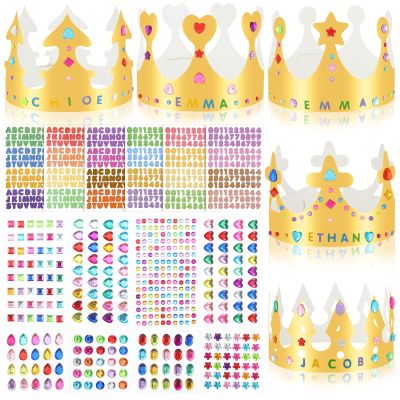 34 Pieces Golden Paper Princess Prince Crowns for Kids Birthday Party Hats Gold for Boys Girls DIY Crown Supplies (Stylish Style)