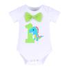 1st Birthday Outfit for Boys Gentleman Bowtie Romper+Diaper Cover Shorts+Y-Back Suspenders 3pcs Set First Birthday Party Cake Smash Dinosaur Fancy Costume Photo Shoot Blue-1 Boxer 12-18 Months view 2
