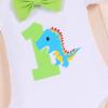 1st Birthday Outfit for Boys Gentleman Bowtie Romper+Diaper Cover Shorts+Y-Back Suspenders 3pcs Set First Birthday Party Cake Smash Dinosaur Fancy Costume Photo Shoot Blue-1 Boxer 12-18 Months view 4