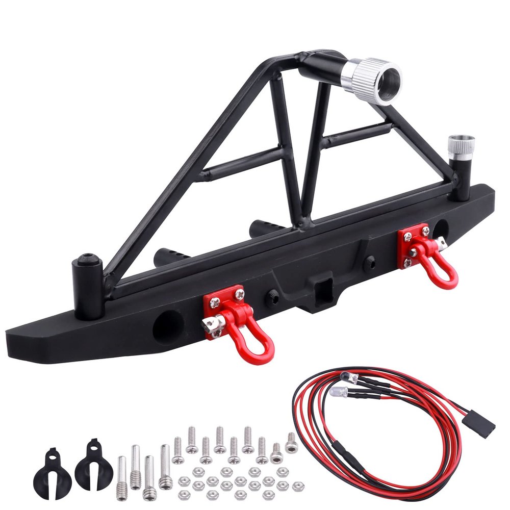 FriHobby Metal Rear Bumper Mounts Set w/Winch & 5mm LED White Lights for TRX-4 Axial SCX10 SCX10 II 90046 SCX10 III AXI03007 Redcat Gen 7 1/10 RC Crawler