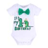 1st Birthday Outfit for Boys Gentleman Bowtie Romper+Diaper Cover Shorts+Y-Back Suspenders 3pcs Set First Birthday Party Cake Smash Dinosaur Fancy Costume Photo Shoot Green-1st Boxer 6-12 Months view 2