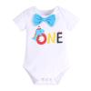 1st Birthday Outfit for Boys Gentleman Bowtie Romper+Diaper Cover Shorts+Y-Back Suspenders 3pcs Set First Birthday Party Cake Smash Dinosaur Fancy Costume Photo Shoot Blue-one Boxer 12-18 Months view 2