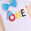 1st Birthday Outfit for Boys Gentleman Bowtie Romper+Diaper Cover Shorts+Y-Back Suspenders 3pcs Set First Birthday Party Cake Smash Dinosaur Fancy Costume Photo Shoot Blue-one Boxer 12-18 Months view 4