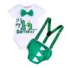 1st Birthday Outfit for Boys Gentleman Bowtie Romper+Diaper Cover Shorts+Y-Back Suspenders 3pcs Set First Birthday Party Cake Smash Dinosaur Fancy Costume Photo Shoot Green-1st Briefs 6-12 Months view 1