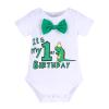 1st Birthday Outfit for Boys Gentleman Bowtie Romper+Diaper Cover Shorts+Y-Back Suspenders 3pcs Set First Birthday Party Cake Smash Dinosaur Fancy Costume Photo Shoot Green-1st Briefs 6-12 Months view 2