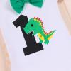 1st Birthday Outfit for Boys Gentleman Bowtie Romper+Diaper Cover Shorts+Y-Back Suspenders 3pcs Set First Birthday Party Cake Smash Dinosaur Fancy Costume Photo Shoot Green-1 Briefs 6-12 Months view 4