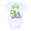 1st Birthday Outfit for Boys Gentleman Bowtie Romper+Diaper Cover Shorts+Y-Back Suspenders 3pcs Set First Birthday Party Cake Smash Dinosaur Fancy Costume Photo Shoot Blue-1st Boxer 12-18 Months view 2