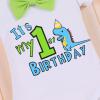 1st Birthday Outfit for Boys Gentleman Bowtie Romper+Diaper Cover Shorts+Y-Back Suspenders 3pcs Set First Birthday Party Cake Smash Dinosaur Fancy Costume Photo Shoot Blue-1st Boxer 12-18 Months view 4