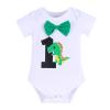 1st Birthday Outfit for Boys Gentleman Bowtie Romper+Diaper Cover Shorts+Y-Back Suspenders 3pcs Set First Birthday Party Cake Smash Dinosaur Fancy Costume Photo Shoot Green-1 Boxer 6-12 Months view 2
