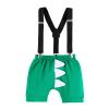 1st Birthday Outfit for Boys Gentleman Bowtie Romper+Diaper Cover Shorts+Y-Back Suspenders 3pcs Set First Birthday Party Cake Smash Dinosaur Fancy Costume Photo Shoot Green-1 Boxer 6-12 Months view 3