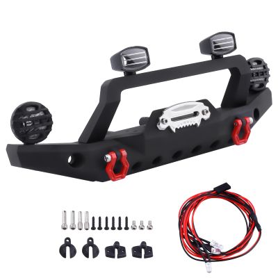 FriHobby 1/10 RC Crawler Front Bumper Mounts Set Metal w/Winch & 5mm LED White Lights for TRX-4 Axial SCX10 II 90046 SCX10 III AXI03007 Redcat Gen 7