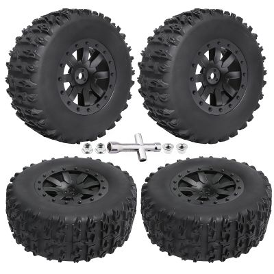 FriHobby Pre-Glued 1/10 RC Short Course Truck Tires and Wheels Set 12mm Hex for Traxxas Slash 4x4 BL-2S 2WD Redcat Blackout SC Losi SCT Team Associated SC10 HPI, with Foam Inserts (Type 1)