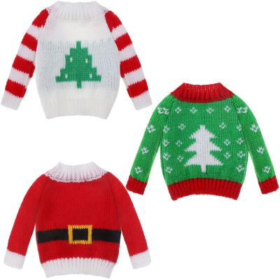 Aoriher 3 Pcs Christmas Doll Clothes Christmas Accessories Outfit Small Sweater Set Knitted Clothing Elk Xmas Santa Tree Snowflake Xmas Doll Accessories(Natural Style)