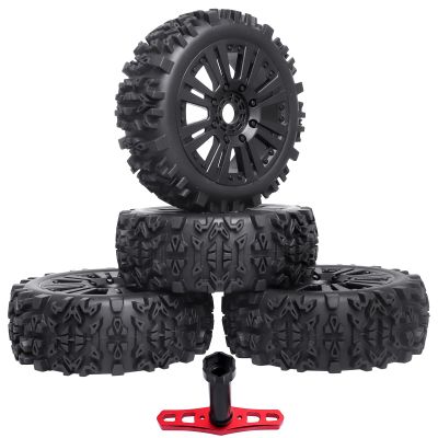 Pre-Glued 1/8 Mounted Buggy Tires and Wheel Rims Sets with Foam Inserts Spoke Black for Arrma Typhon 3S 6S Senton Losi 8IGHT Team Associated HPI Kyosho, 4PCS