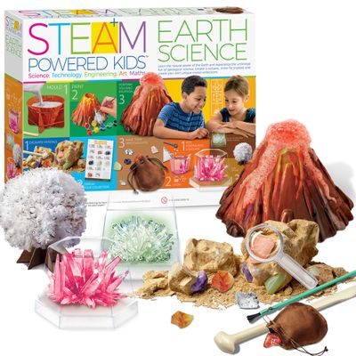 4M - STEAM Earth Science - Educational Science Kits for Kids Ages 5+ with 5 Experiments: Volcano Eruption, Excavate Crystals, Crystal Growing, & More - Hands-On Geology STEM Learning Science for Kids